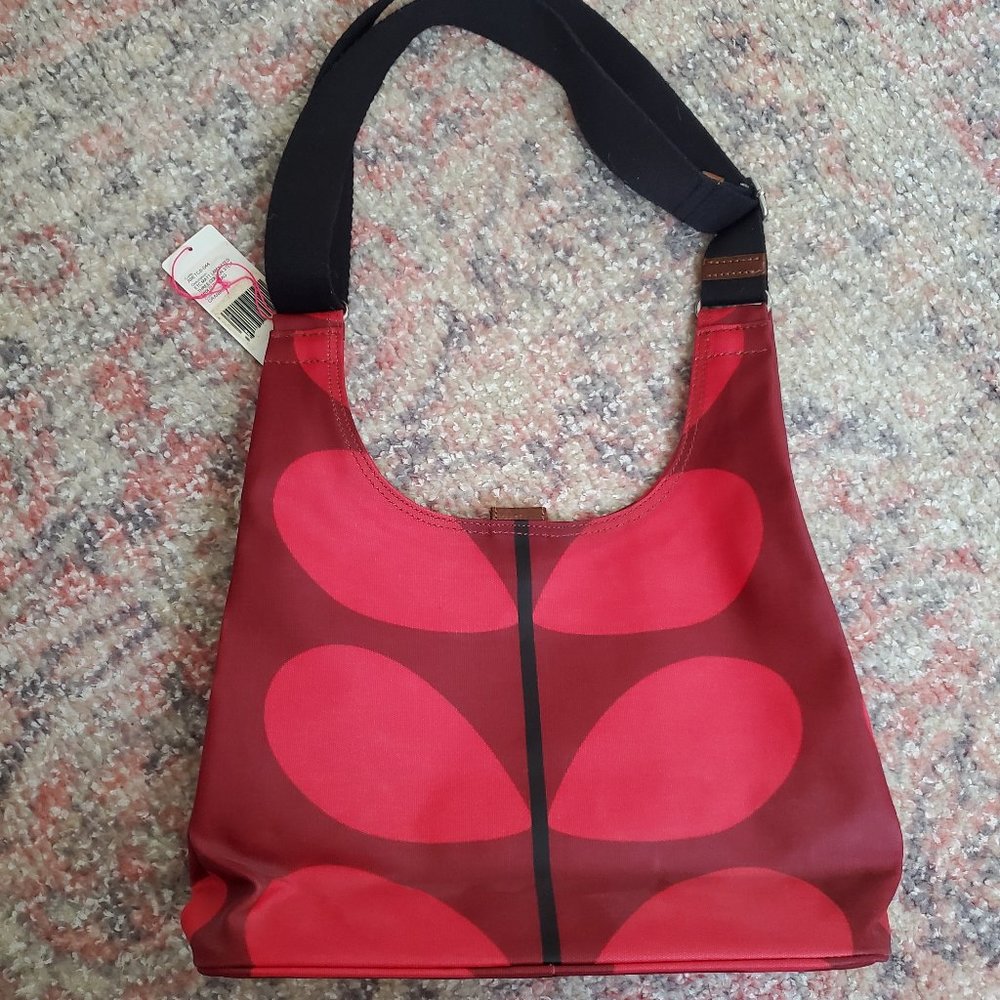 Orla Kiely Coated Canvas Midi Sling Crossbody Bag in Cranberry